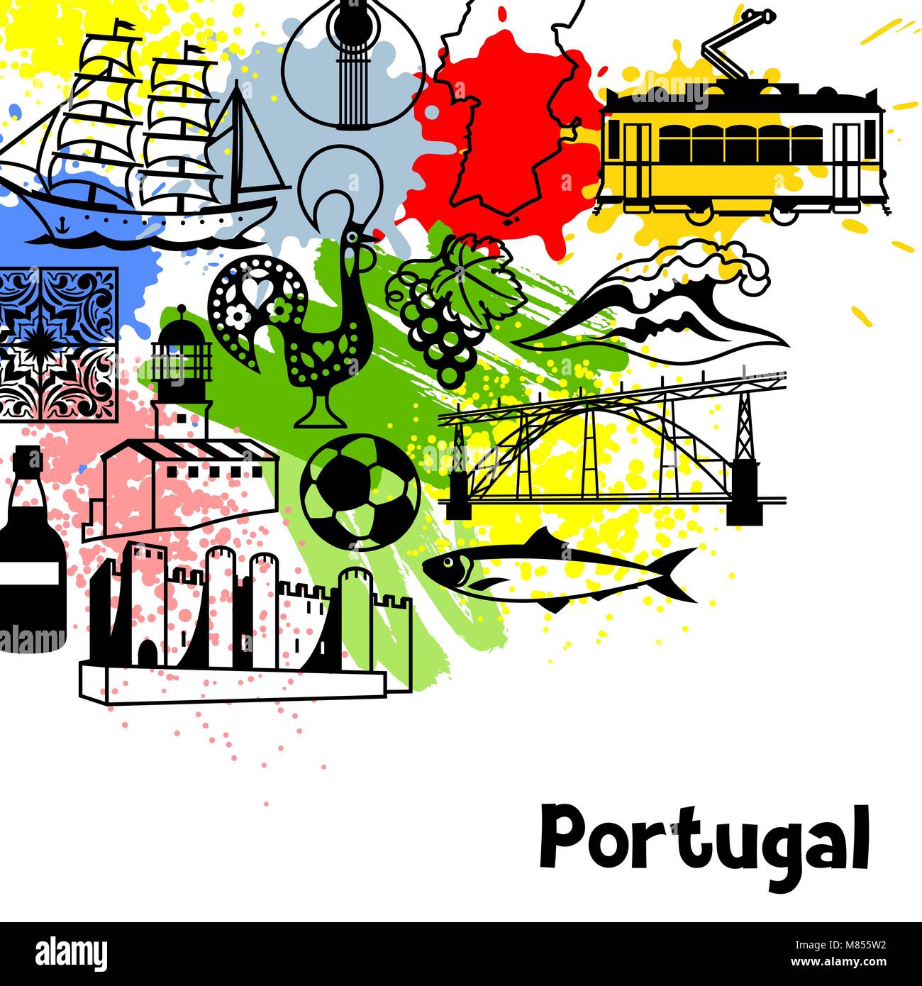 Portugal contexte conception. National portugais symboles traditionnels et d'objets Illustration de Vecteur