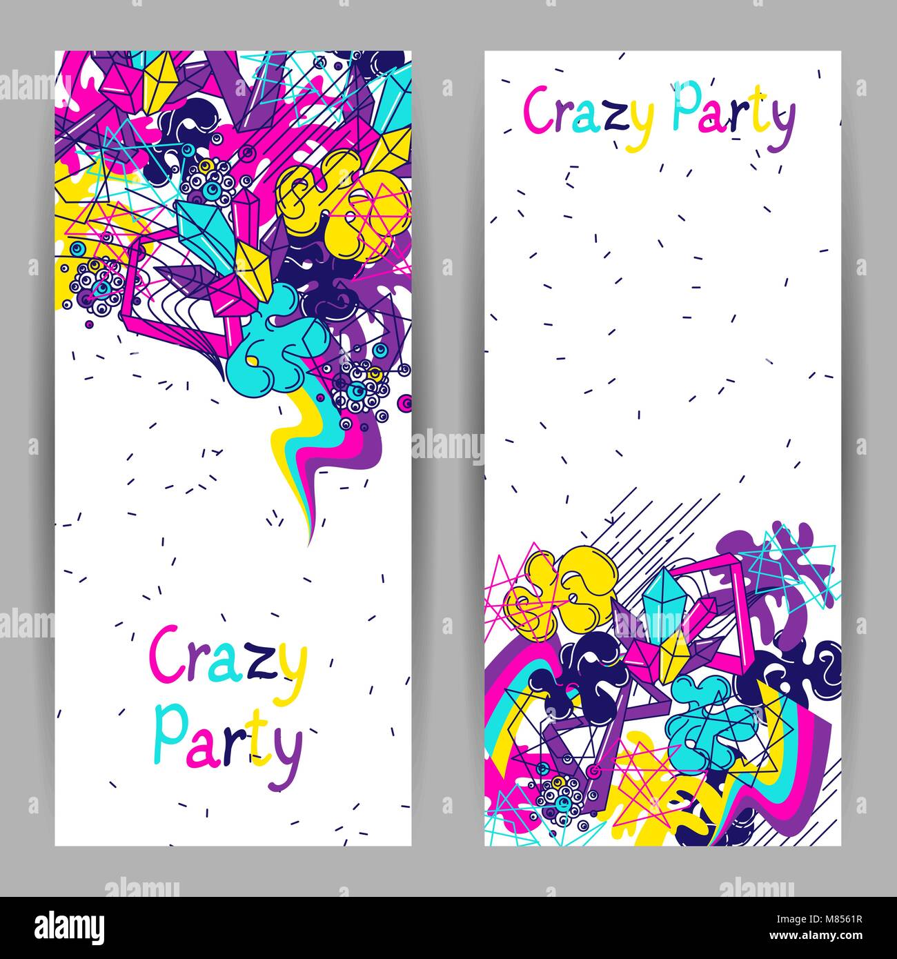 Des bannières colorées à la mode crazy party. Résumé des éléments couleur moderne en style graffiti Illustration de Vecteur