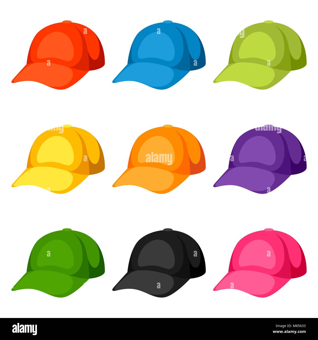 Les casquettes de baseball de couleur des modèles. Ensemble de vêtements de promotion et de publicité Illustration de Vecteur