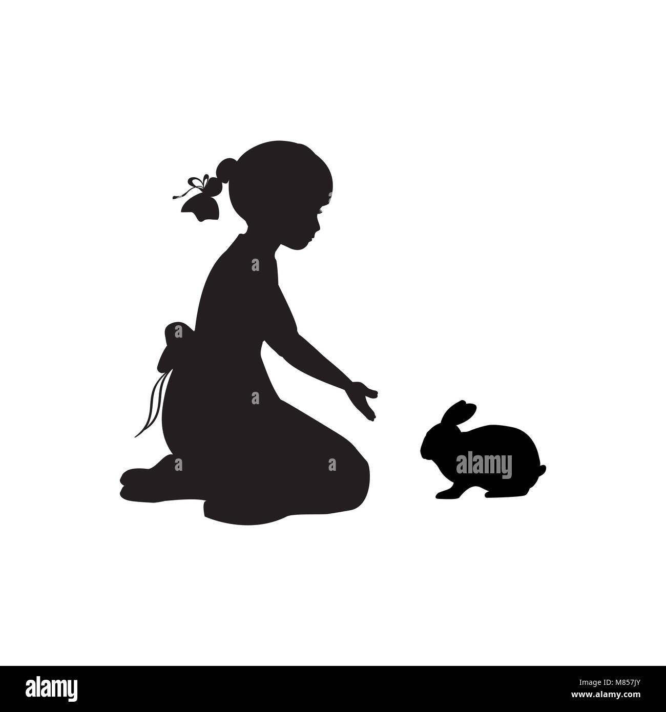 Silhouette fille assise genoux vous attireront le lapin. Vector illustration Illustration de Vecteur