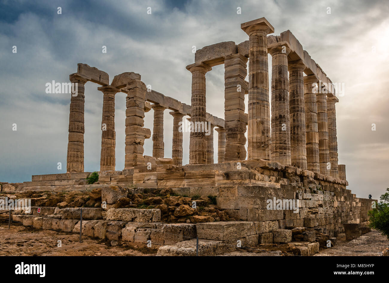 Les ruines du temple de Poséidon au cap Sounion, en Grèce. Banque D'Images