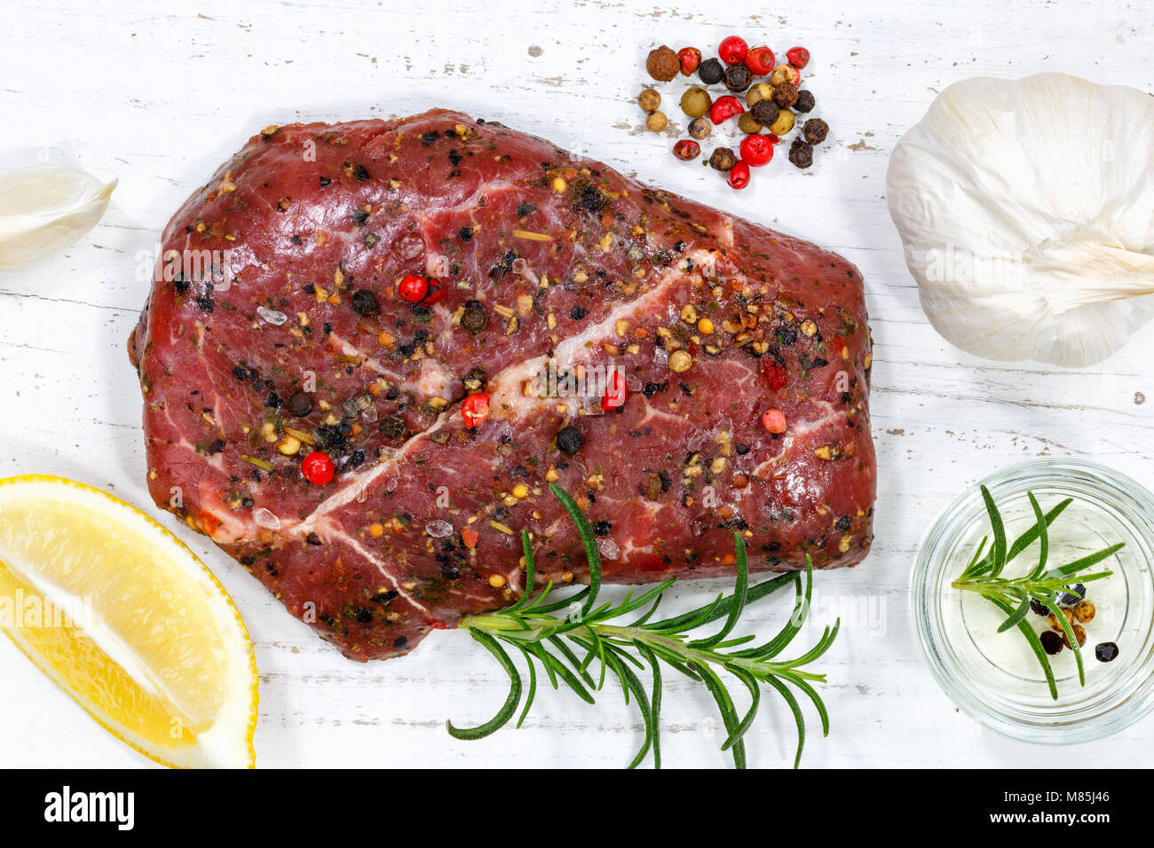 La viande de bœuf cru haut Vue de dessus Banque D'Images