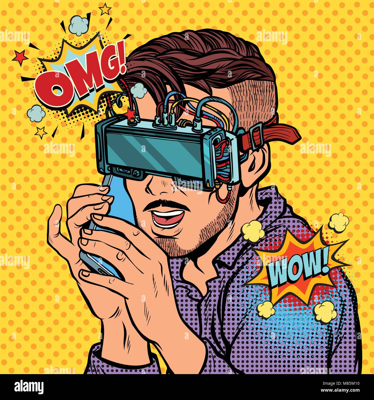 Homme hipster en réalité virtuelle verres à parler au téléphone Illustration de Vecteur