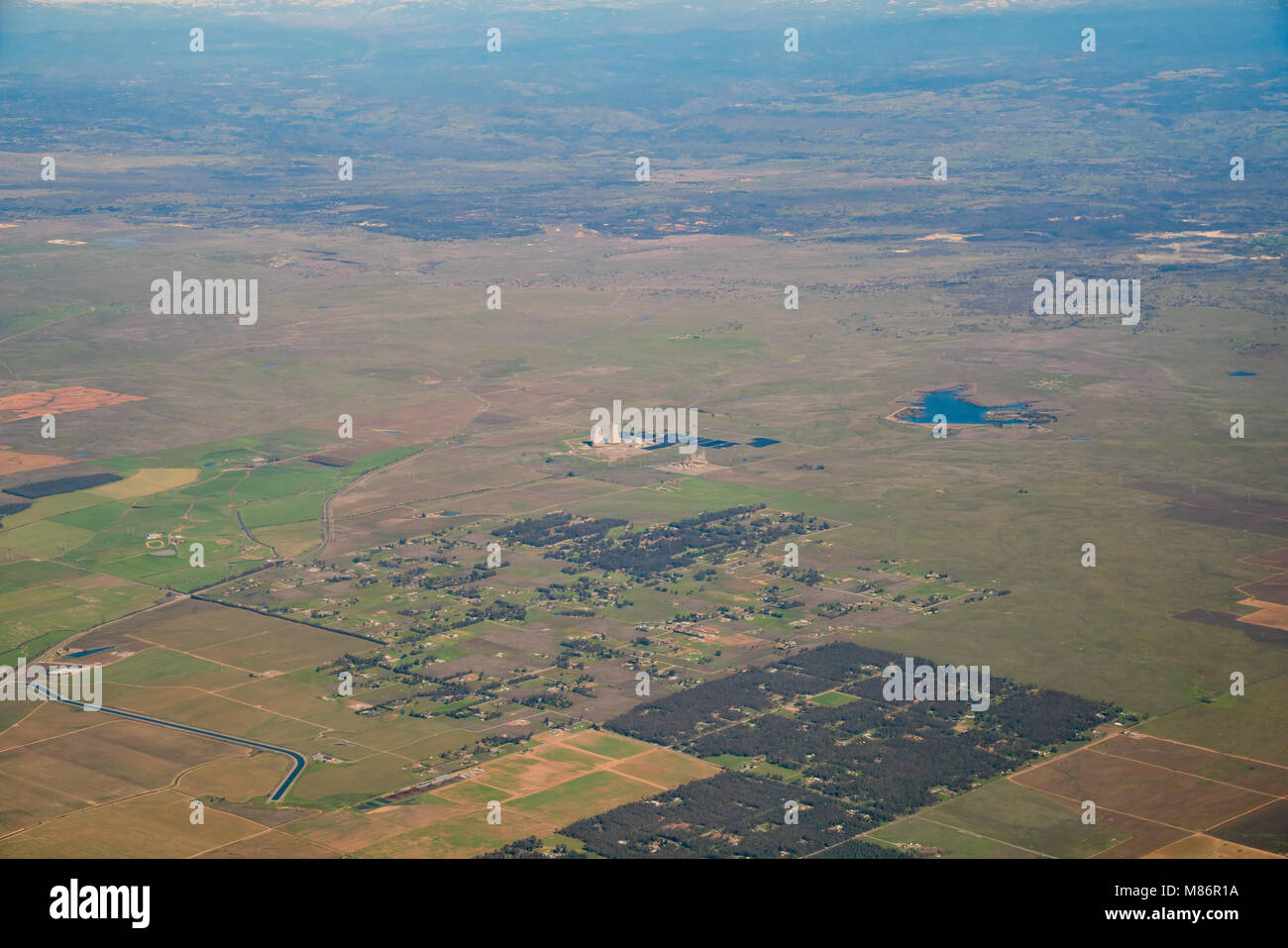 Vue aérienne de la centrale nucléaire de Rancho Seco, comté de Sacramento, Californie Banque D'Images