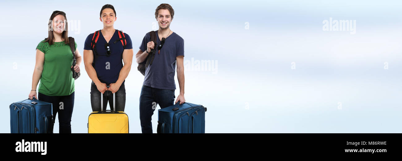 Groupe de jeunes locations de vacances assurance copyspace banner bag bagages voyager Voyage Banque D'Images
