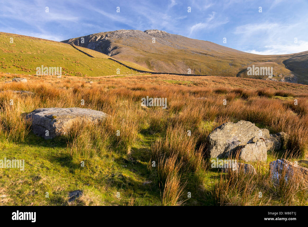 Rochers près de Marchlyn Mawr et Elidir Fawr, Galles Banque D'Images