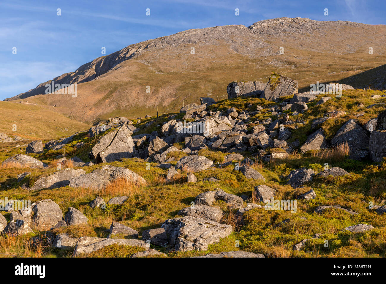 Des rochers près de Marchlyn Mawr et Elidir Fawr, Galles Banque D'Images