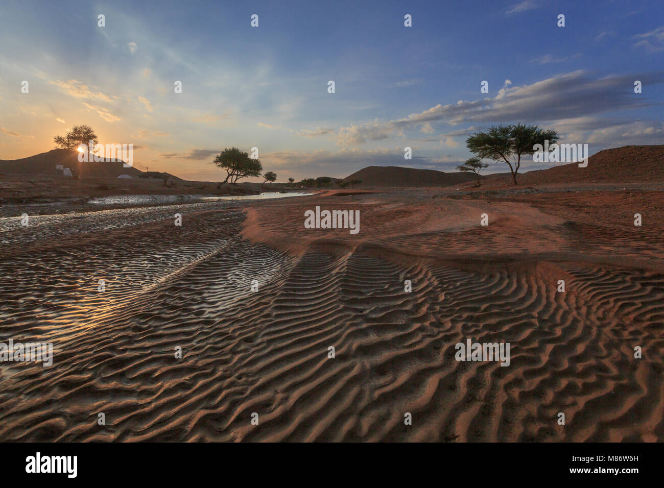Paysage désertique au coucher du soleil, Riyad, Arabie Saoudite Banque D'Images