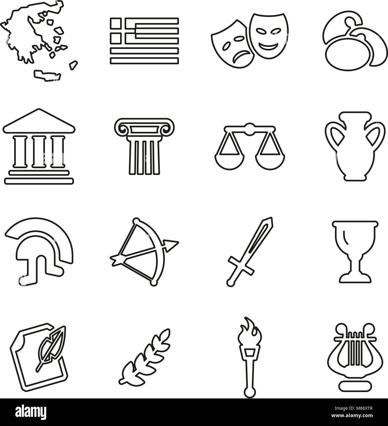 Grèce Pays & Culture Icônes fine ligne Vector Illustration Set Illustration de Vecteur