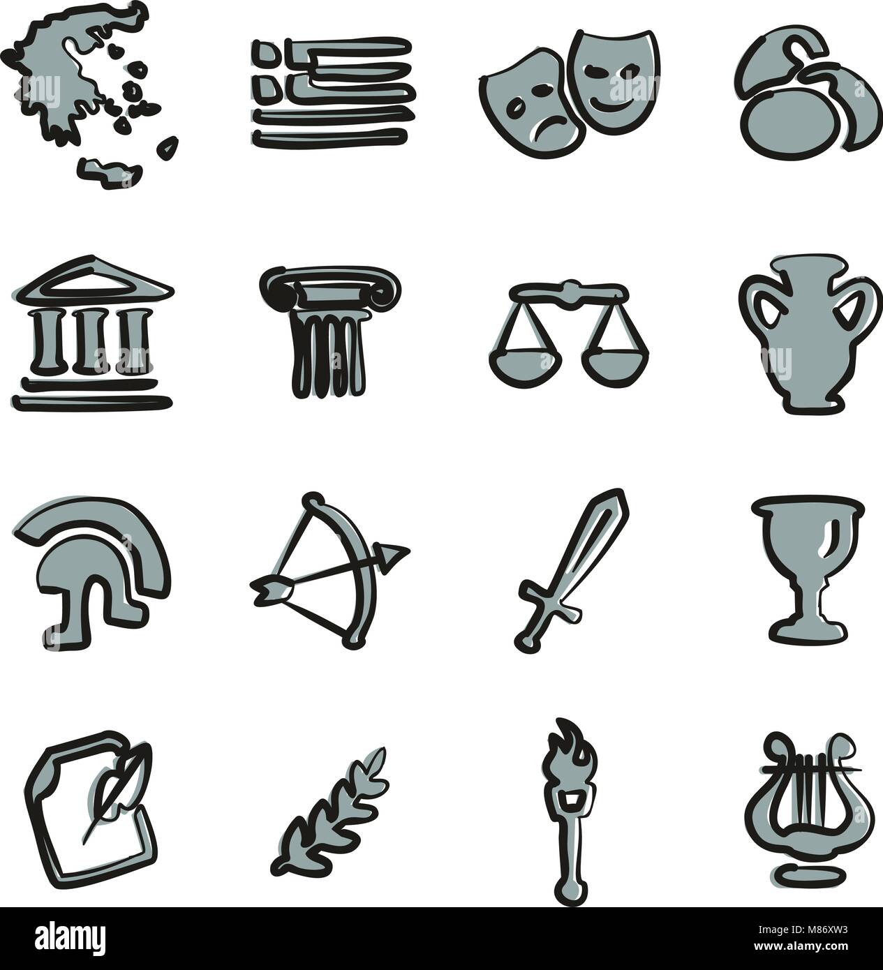 Grèce 2 icônes couleur Freehand Illustration de Vecteur