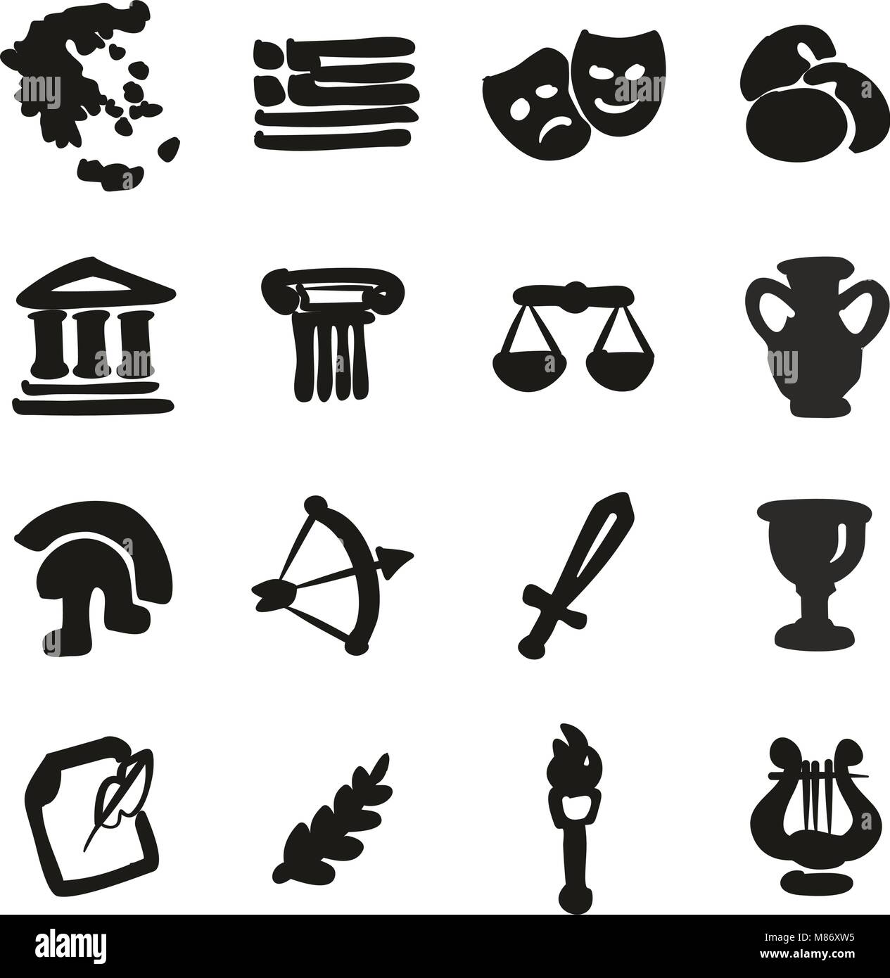 Les icônes de la Grèce remplir à main levée Illustration de Vecteur