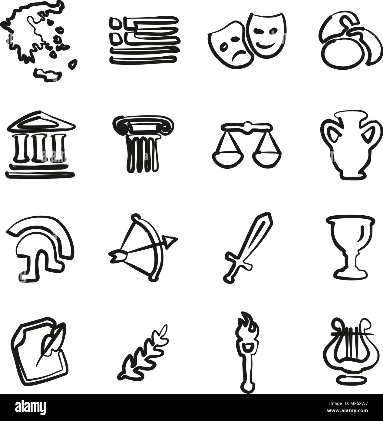 Grèce Freehand Icônes Illustration de Vecteur