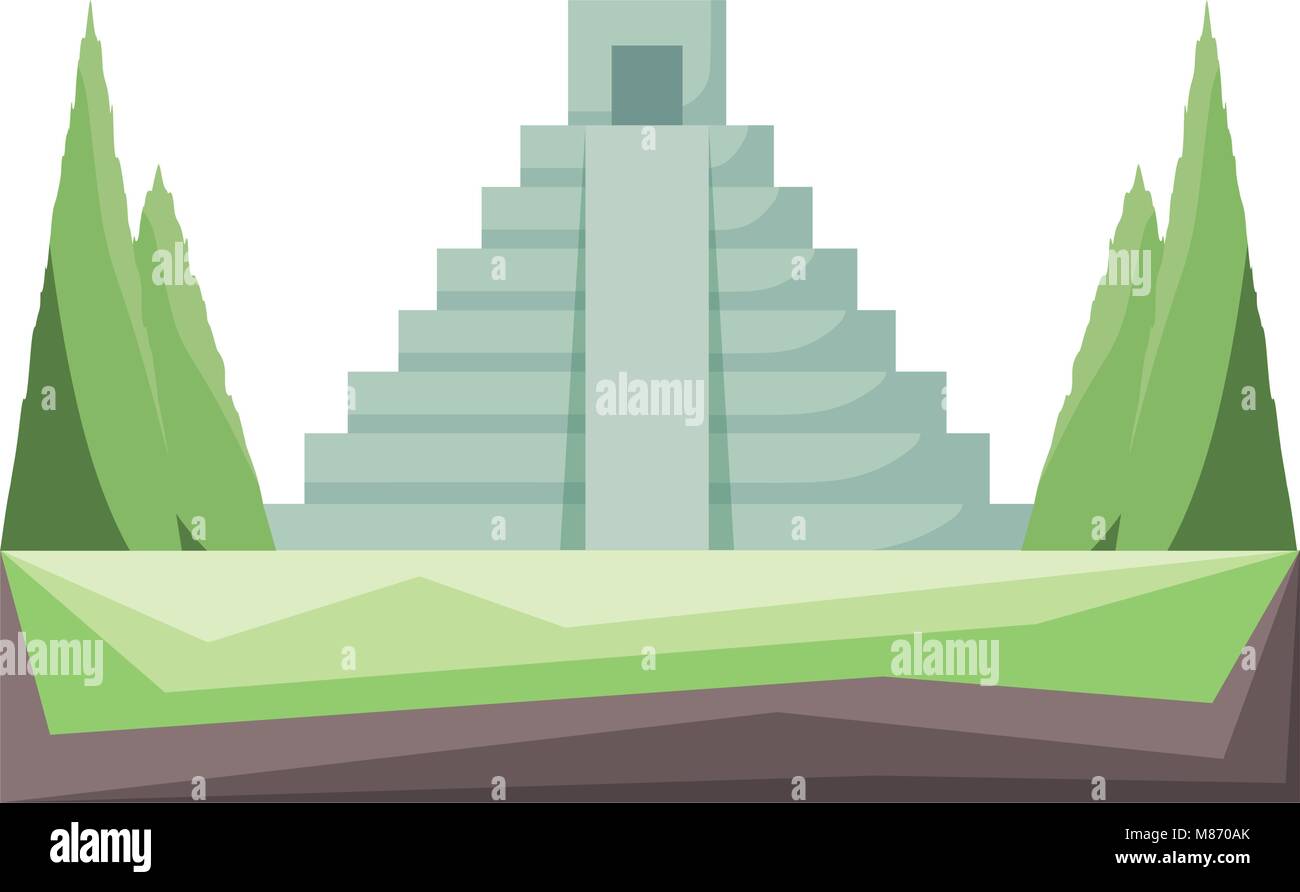 Pyramide mexicaine entouré par la nature icône sur fond blanc, design coloré. vector illustration Illustration de Vecteur