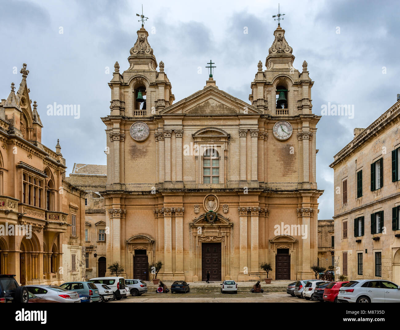 La Cathédrale Métropolitaine de Saint Paul (aka la Cathédrale St Paul ou la Cathédrale de Mdina), une cathédrale catholique romaine de Mdina, Malte. Banque D'Images