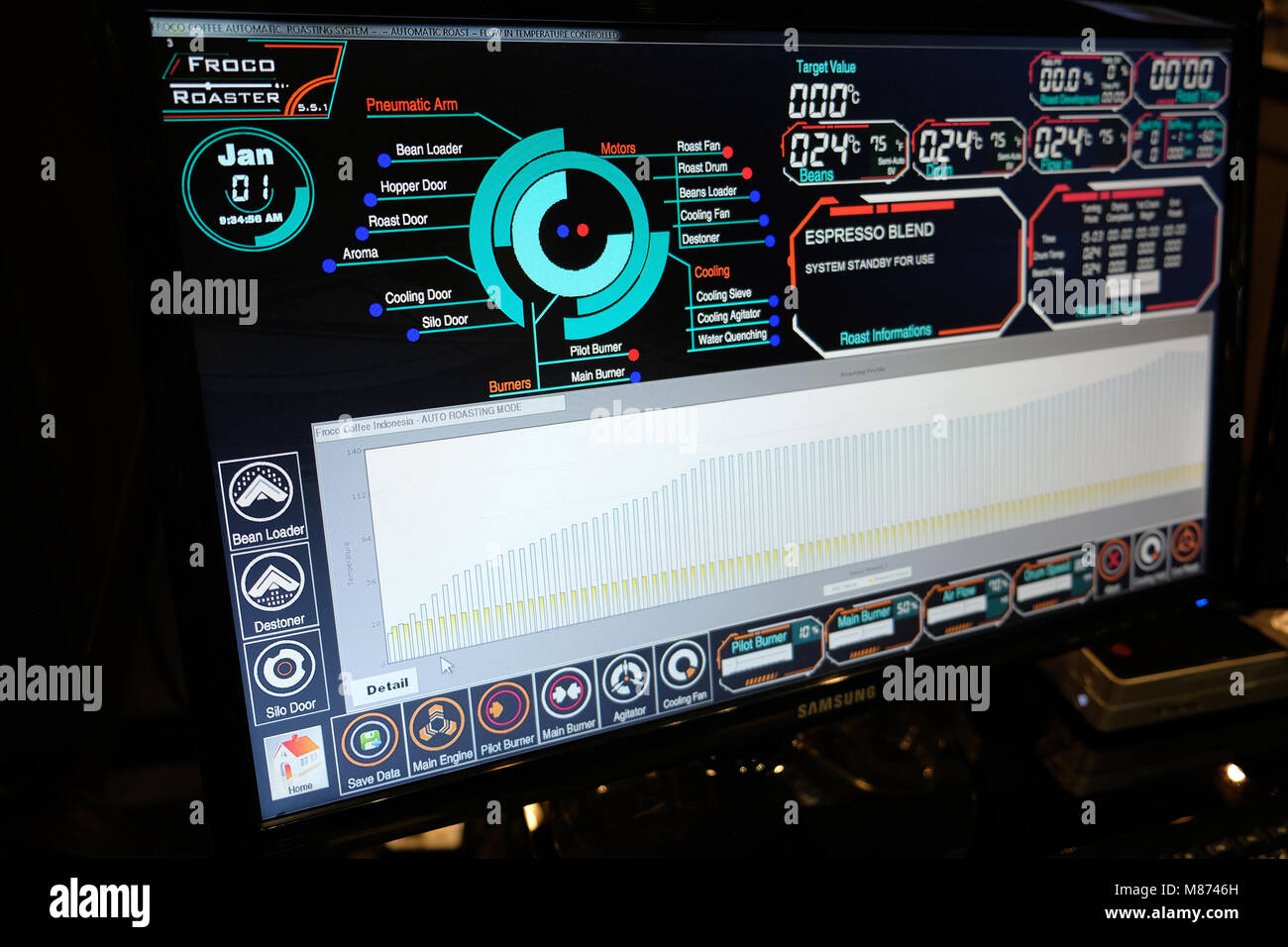 Programmateur numérique de rôtissoire à grains de café Banque D'Images