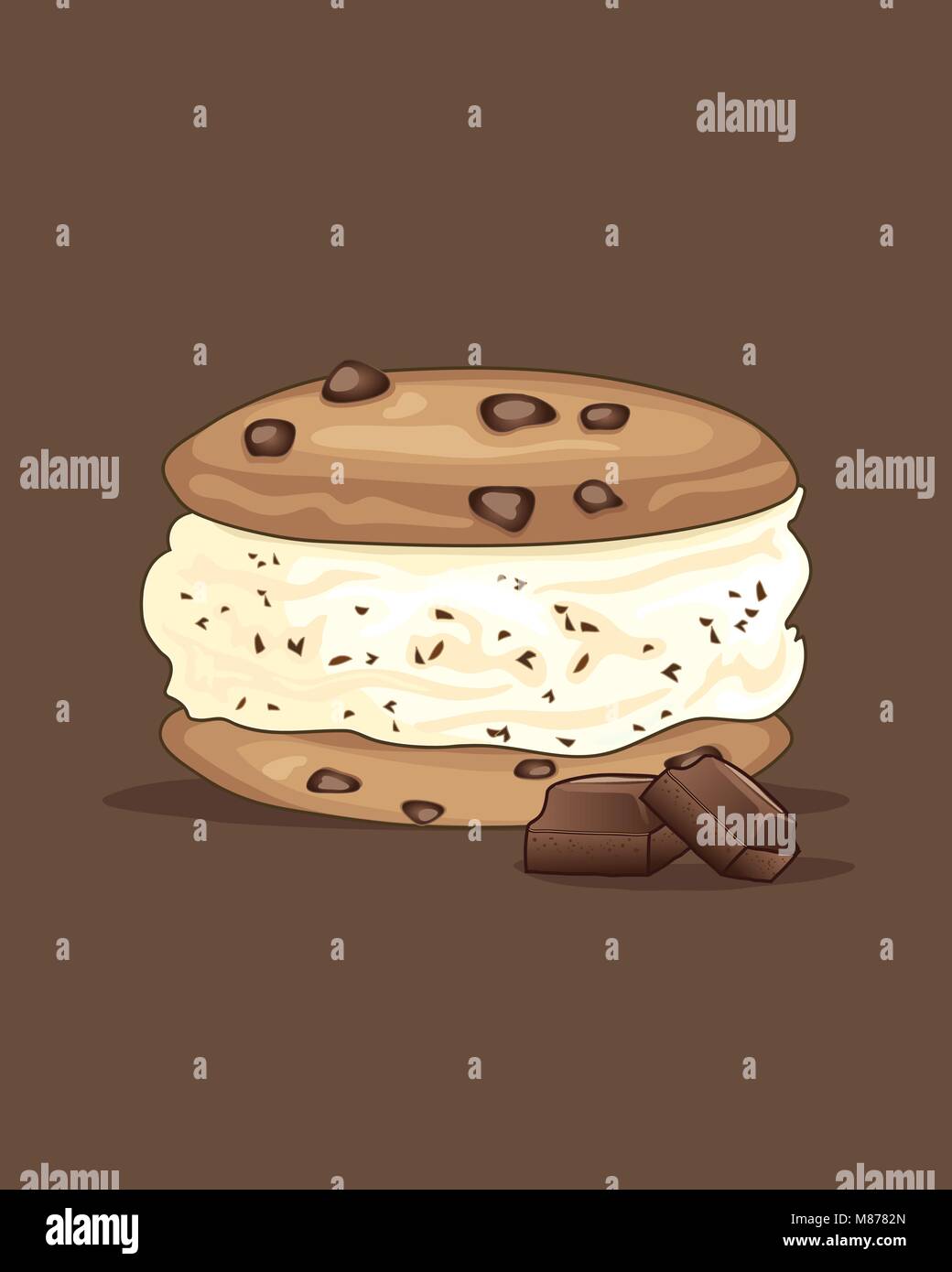 Un vecteur illustration en eps 10 format d'un délicieux cool ice cream sandwich avec des cookies aux pépites de chocolat et crème glacée à la vanille Illustration de Vecteur