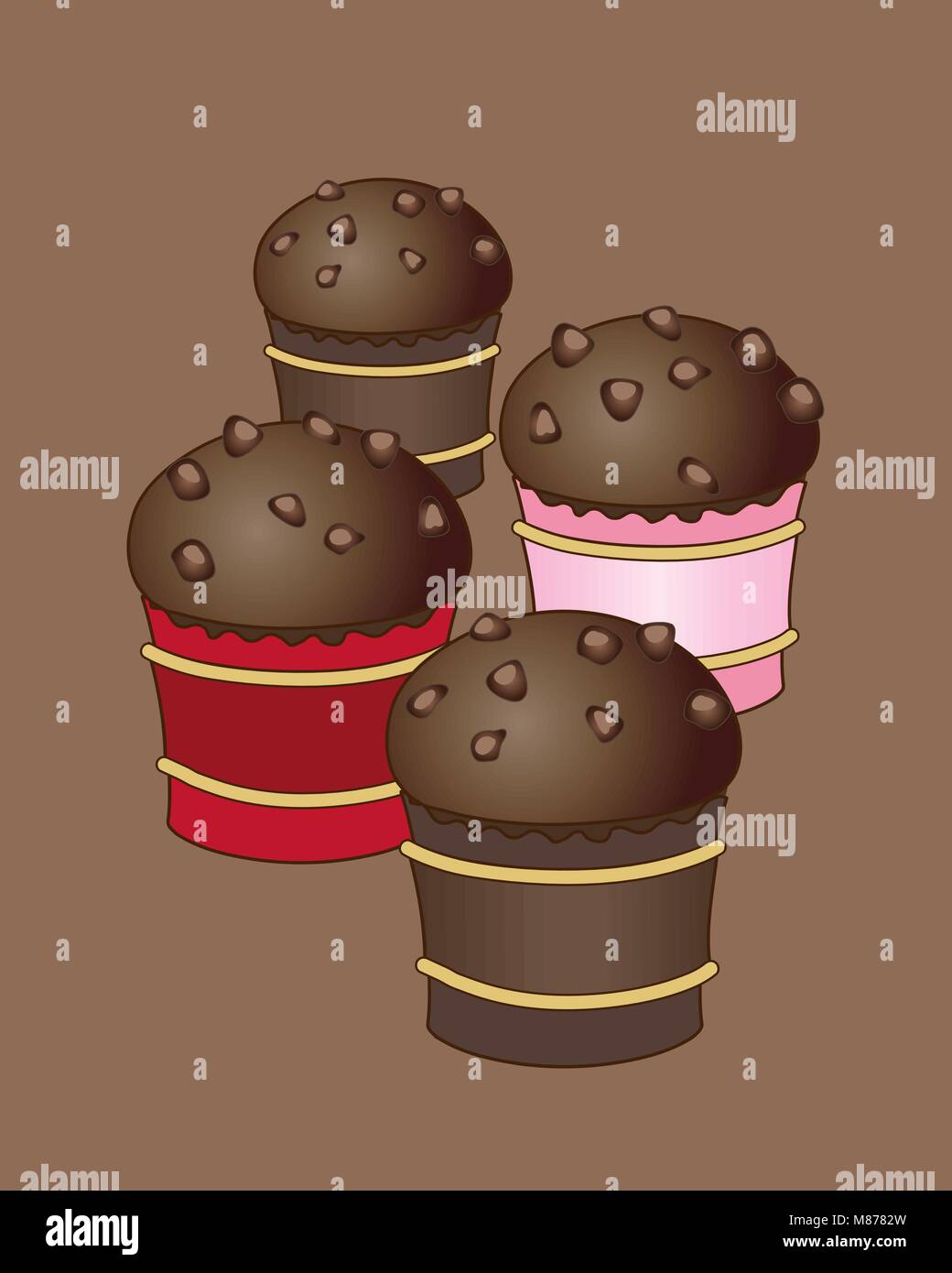 Un vecteur illustration en format eps 10 de quelques petits pains au chocolat avec des éclats de chocolat sur un fond brun Illustration de Vecteur