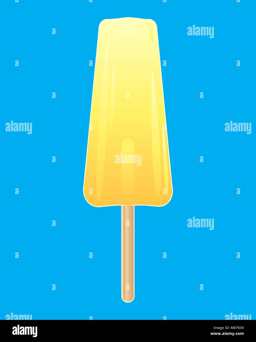 Un vecteur illustration en eps 10 format d'une sucette glace jaune vif avec un bâton sur un fond bleu turquoise Illustration de Vecteur