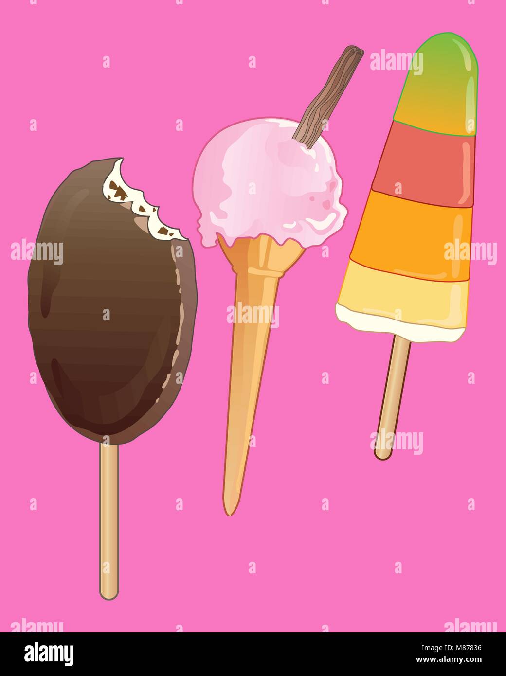 Un vecteur illustration en format eps 10 de l'été cool ice cream traite sur un fond rose vif Illustration de Vecteur
