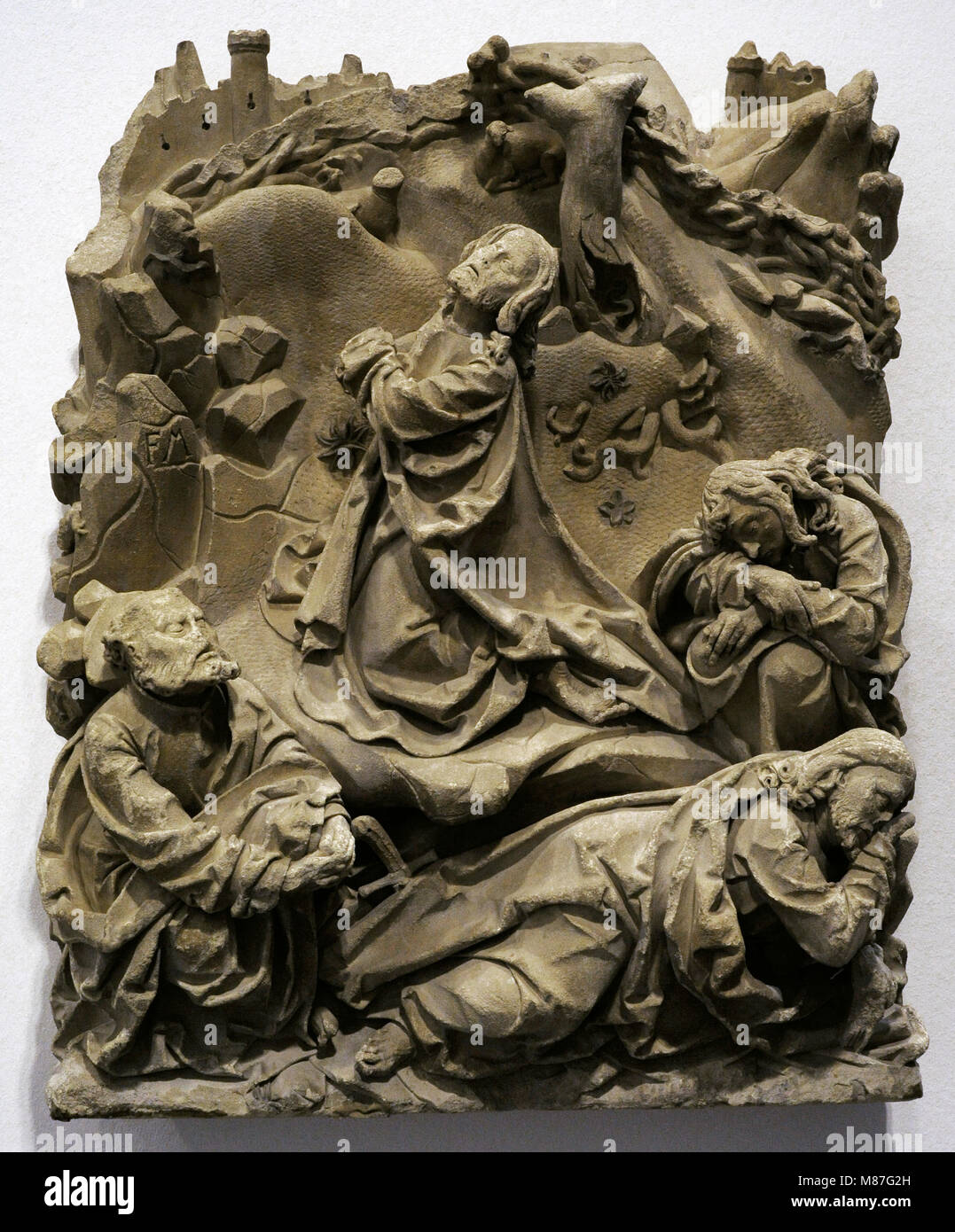 La prière de Jésus. Le Christ au mont des Oliviers, du sacrement de la cathédrale de Cologne, Allemagne. Groupe de sculptures. Cologne, c. 1510. Baumberg Sandstone. Schnütgen Museum. Cologne, Allemagne. Banque D'Images