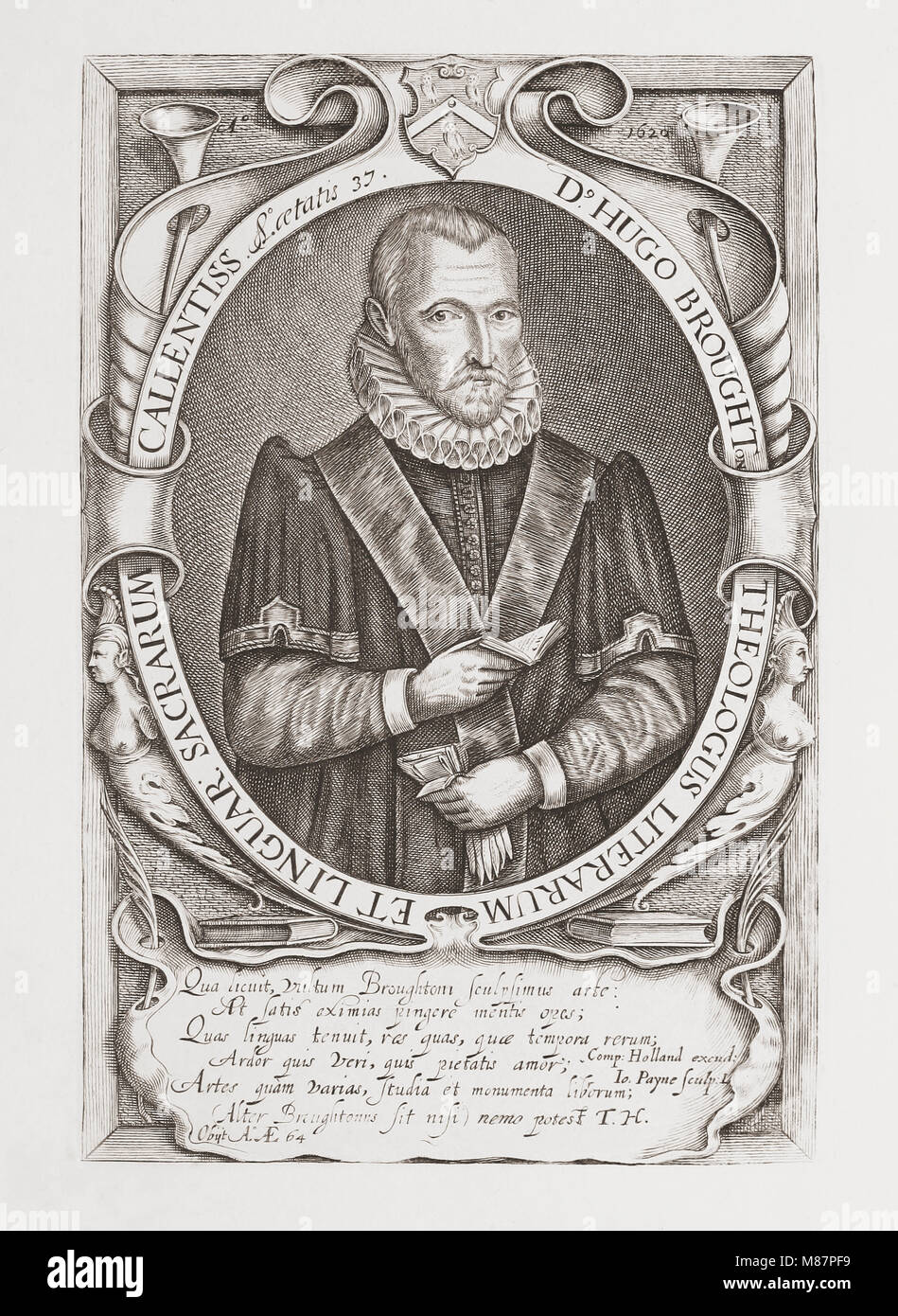Hugh Broughton, 1549 -1612. Érudit et théologien anglais. Après une gravure de John Payne, c. 1607-c. 1647. De Woodburn's Galerie de Portraits rares, publié en 1816. Banque D'Images