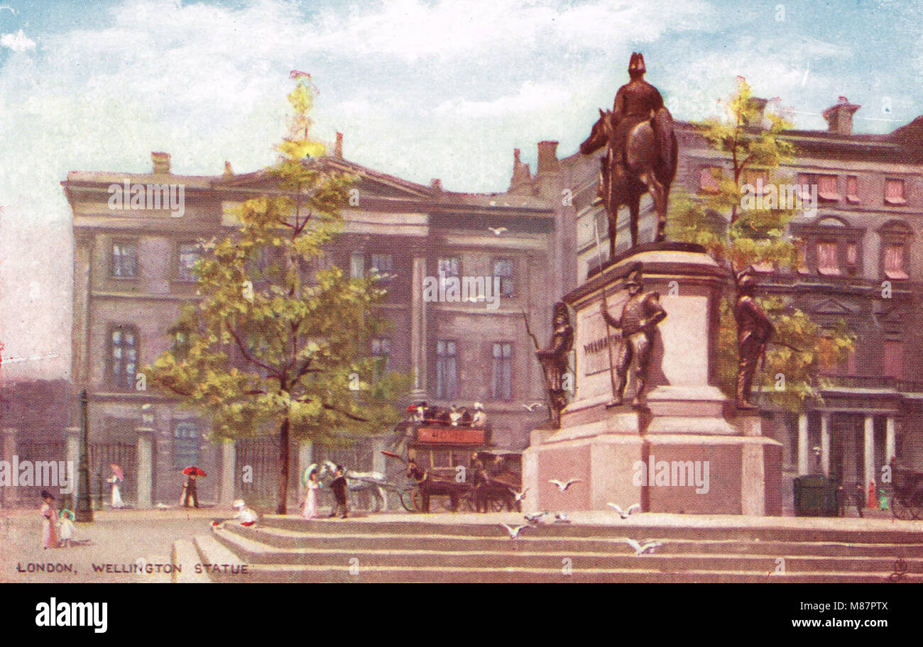 Statue équestre du Duc de Wellington, Hyde Park Corner, London, Angleterre, vers 1905 Banque D'Images