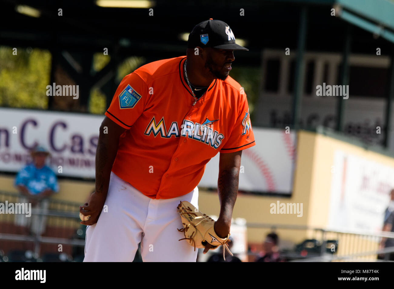 Diaz Jumbo Conley soulagé après son départ de la correspondance pour le désagrément obtenus lors de son ouverture. Miami Marlins joué Cardinals de Saint-Louis le 6 et du score final a été 4-4. Banque D'Images