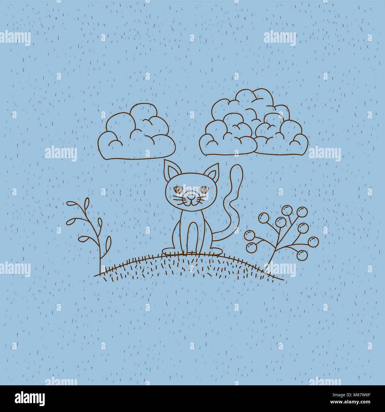 La main de paysage monochrome cat sitting in hill Illustration de Vecteur