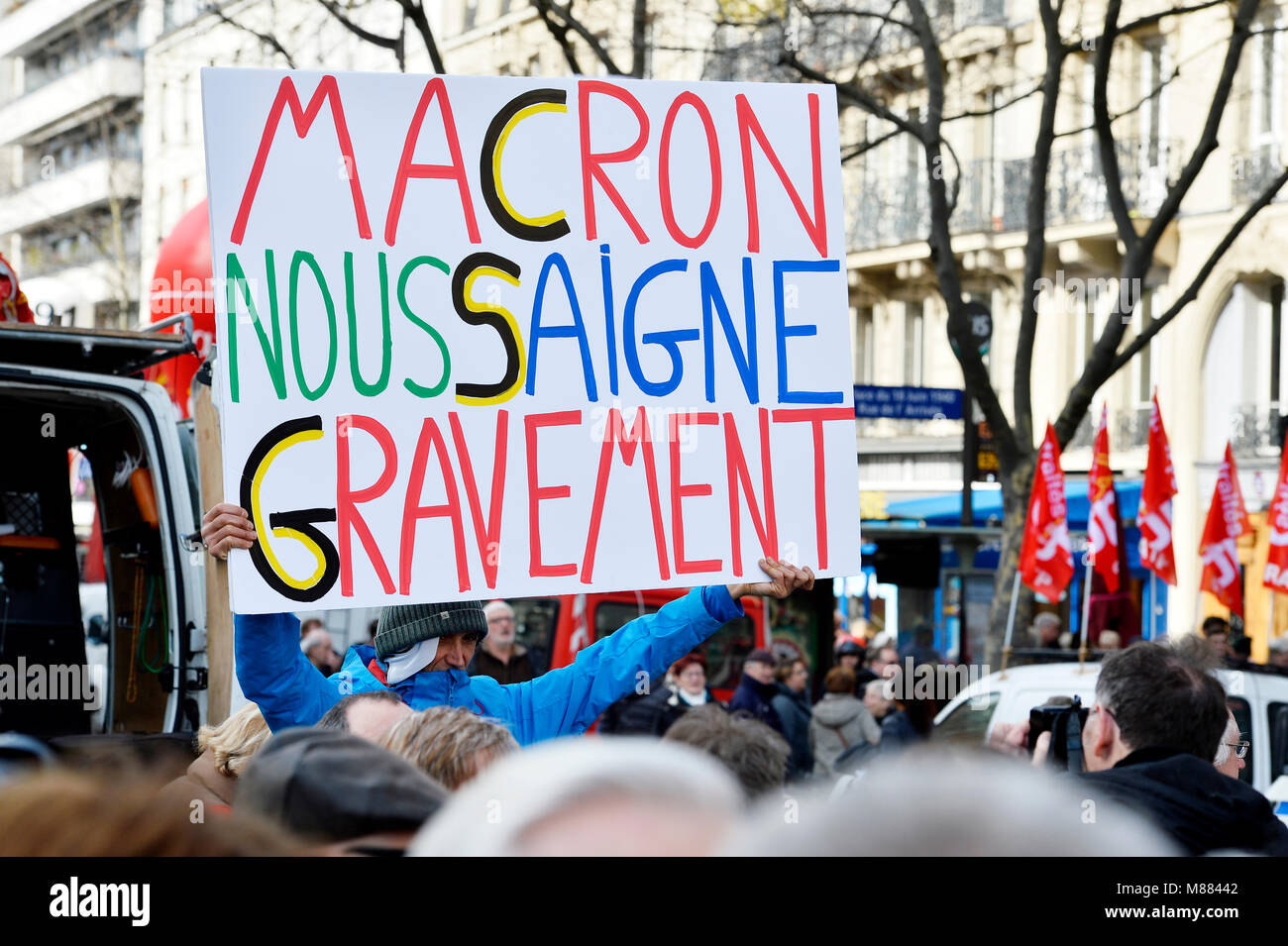 Montparnasse, Paris, France 15 mars 2018. Les travailleurs retraités protester contre l'augmentation des cotisations de sécurité sociale sur les retraites faibles (CSG). Crédit : Frédéric VIELCANET/Alamy Live News Banque D'Images