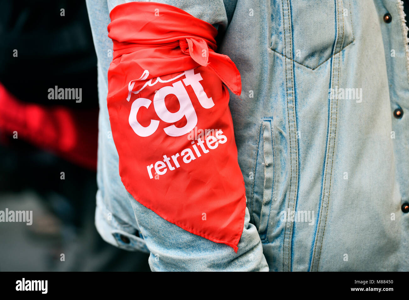 Montparnasse, Paris, France 15 mars 2018. Les travailleurs retraités protester contre l'augmentation des cotisations de sécurité sociale sur les retraites faibles (CSG). Crédit : Frédéric VIELCANET/Alamy Live News Banque D'Images