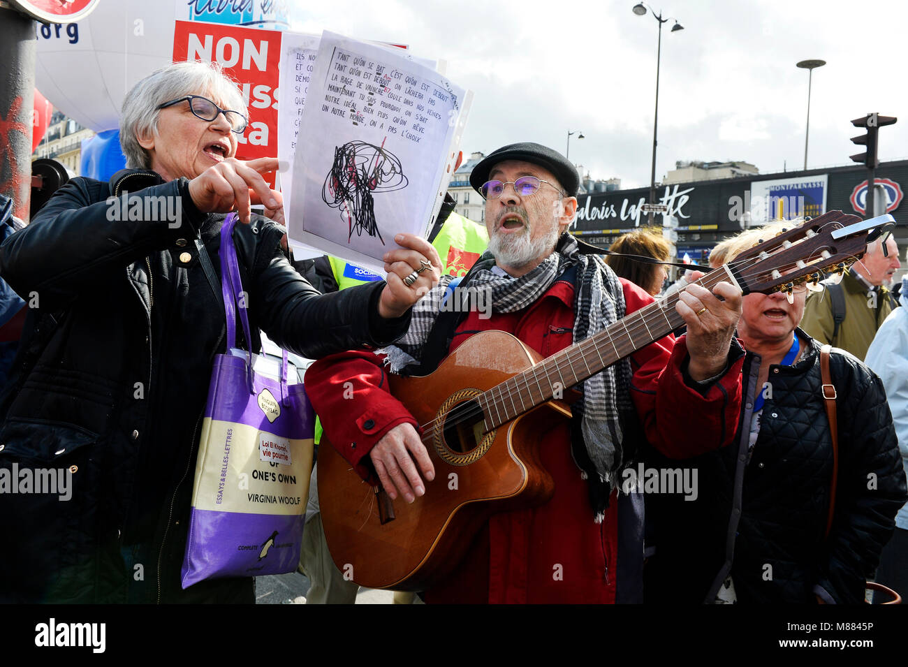 Montparnasse, Paris, France 15 mars 2018. Les travailleurs retraités protester contre l'augmentation des cotisations de sécurité sociale sur les retraites faibles (CSG). Crédit : Frédéric VIELCANET/Alamy Live News Banque D'Images