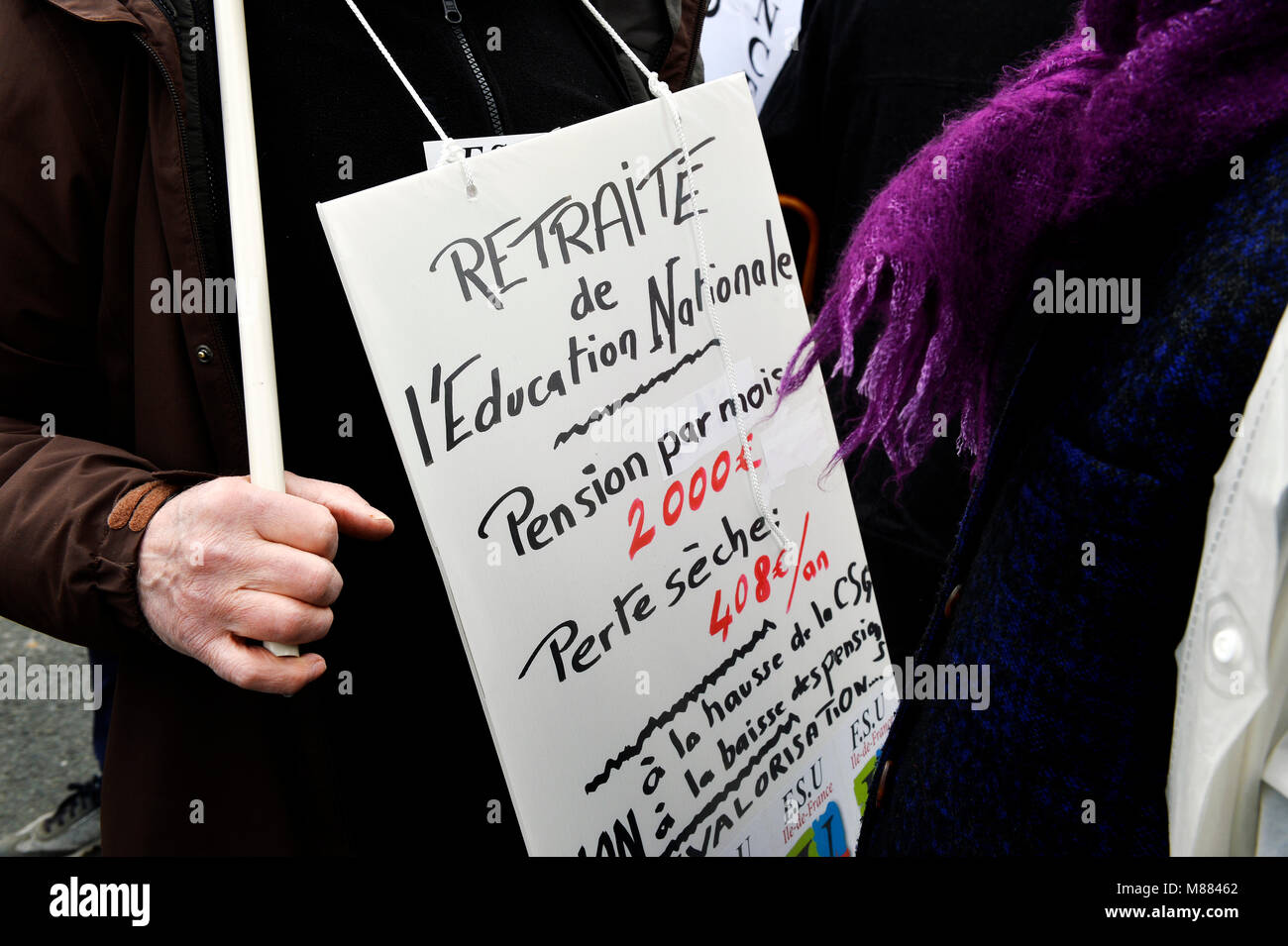 Montparnasse, Paris, France 15 mars 2018. Les travailleurs retraités protester contre l'augmentation des cotisations de sécurité sociale sur les retraites faibles (CSG). Crédit : Frédéric VIELCANET/Alamy Live News Banque D'Images