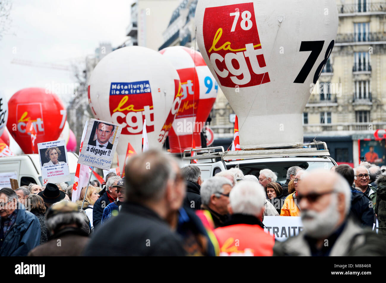 Montparnasse, Paris, France 15 mars 2018. Les travailleurs retraités protester contre l'augmentation des cotisations de sécurité sociale sur les retraites faibles (CSG). Crédit : Frédéric VIELCANET/Alamy Live News Banque D'Images