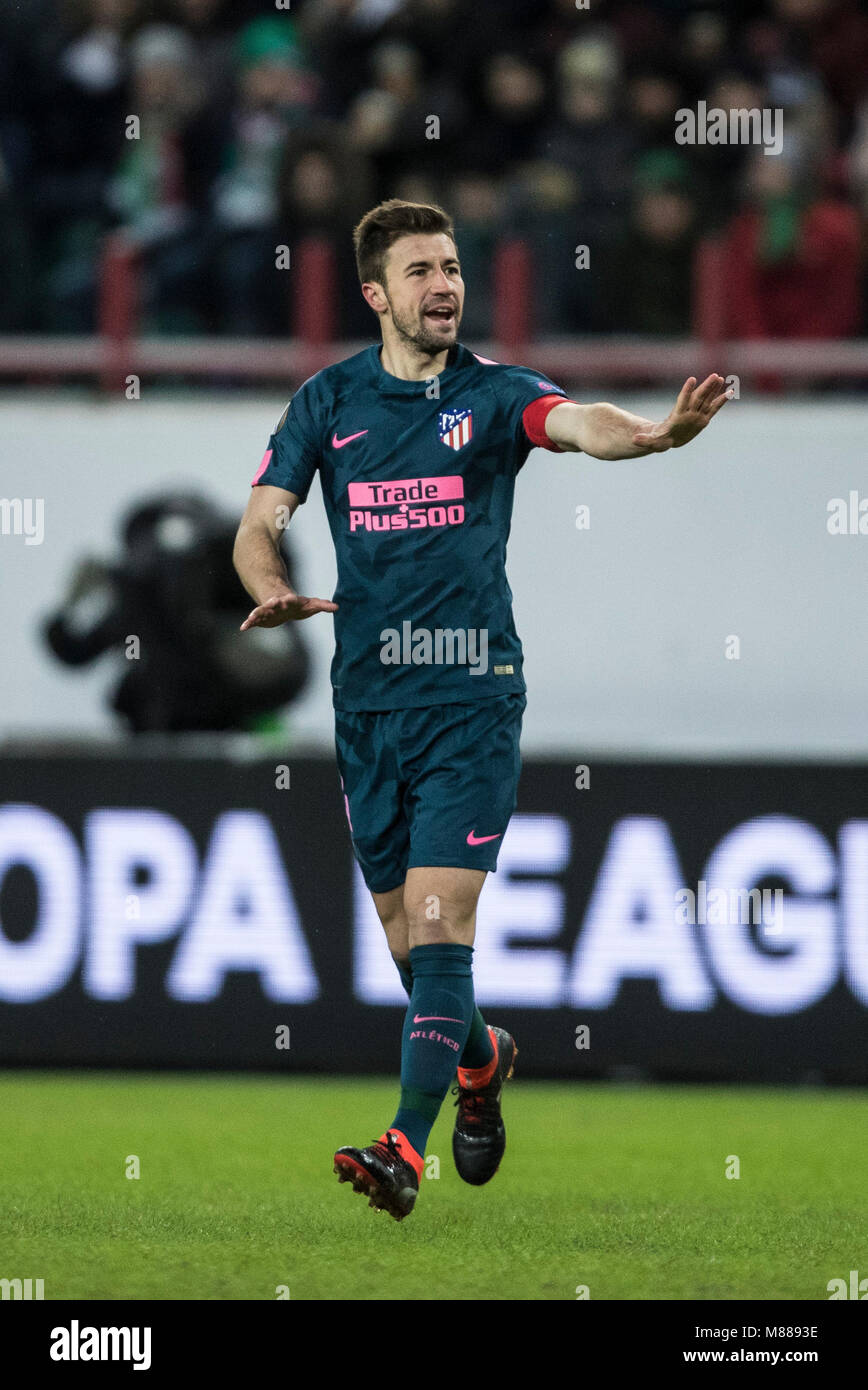 Moscou, Russie. Mar 15, 2018. L'Atletico Madrid lors de la Gabi réagit l'UEFA Europa League round de 16 deuxième partie match de football entre l'Atletico Madrid et le Lokomotiv Moskva à Moscou, Russie, le 15 mars 2018. L'Atletico Madrid a gagné 5-1. Credit : Wu Zhuang/Xinhua/Alamy Live News Banque D'Images