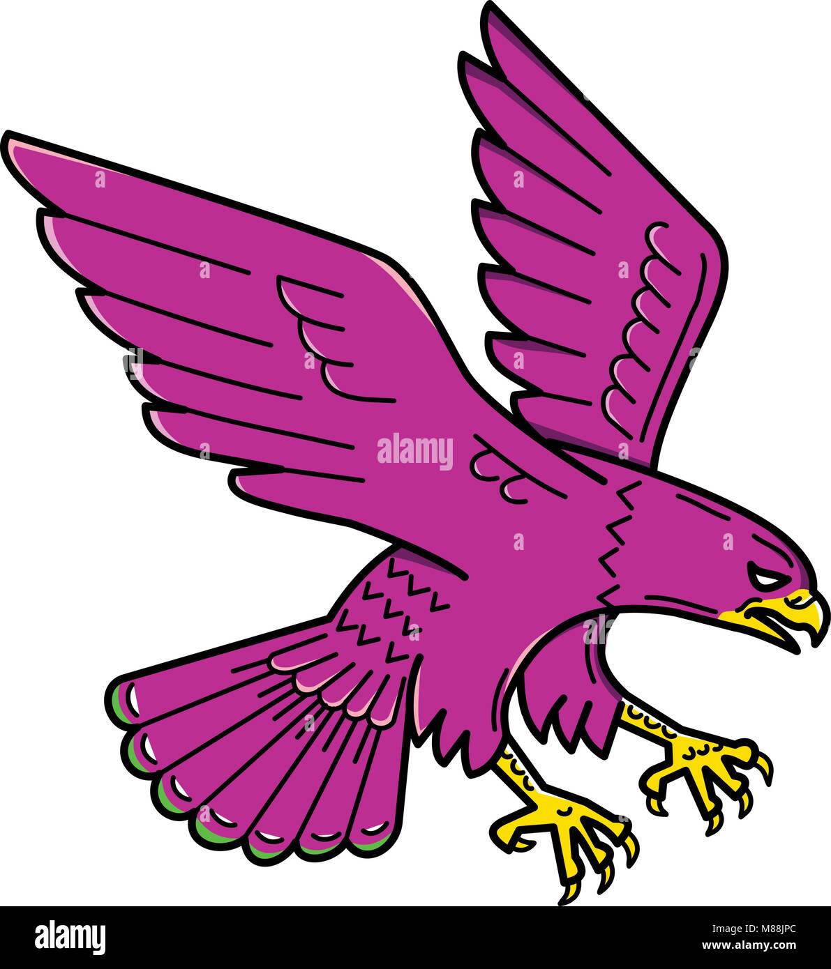 Ligne Mono illustration d'un faucon pèlerin, Falco peregrinus, Duck Hawk, un oiseau de la famille Falconidae c'est de manger des oiseaux rapt Illustration de Vecteur