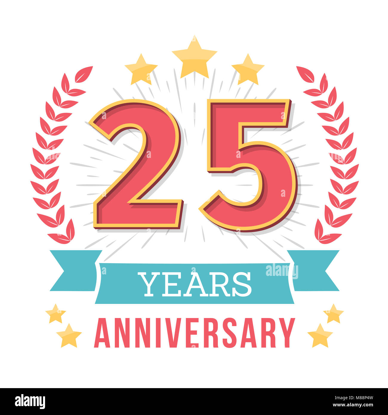 25 Ans Anniversaire Emblème Avec Ruban, Couronne De Laurier Et D'étoiles,  Vector Illustration Eps10 Photo Stock - Alamy