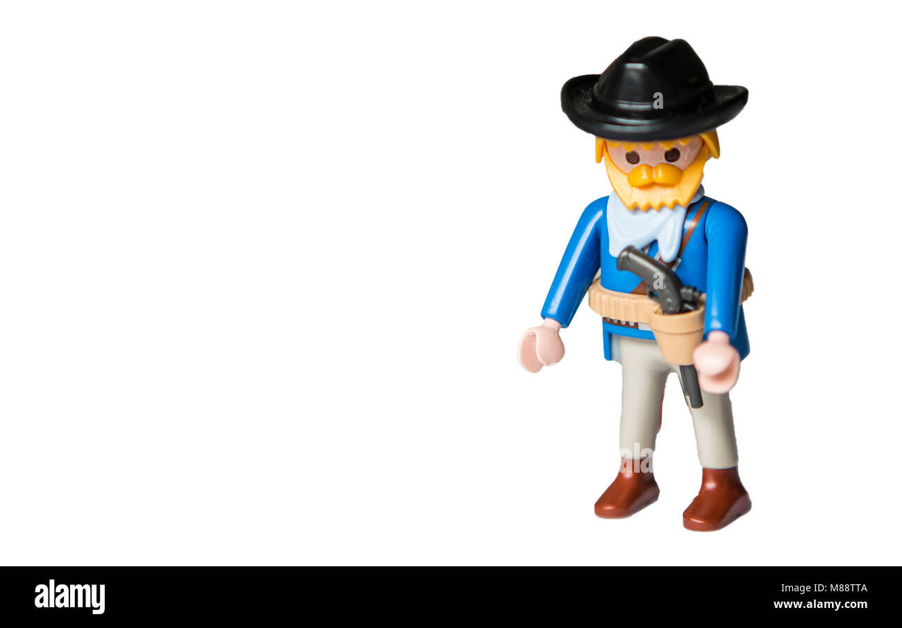 Playmobil-Figuren Cowboy und Indianer, Sherif und Bandit. Banque D'Images