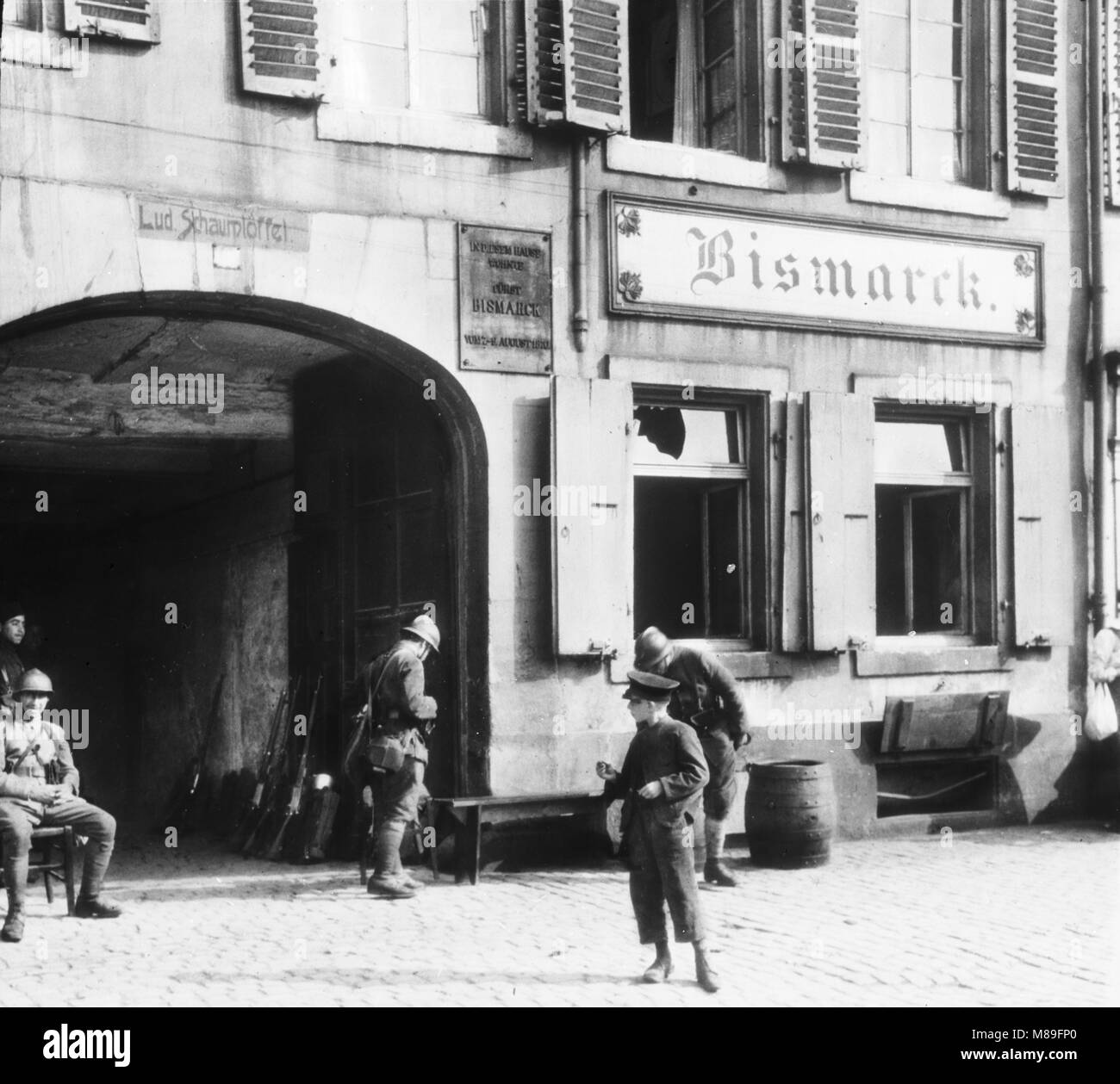 'Bismarck a dormi ici' Hotel, Allemagne, 1919 Banque D'Images