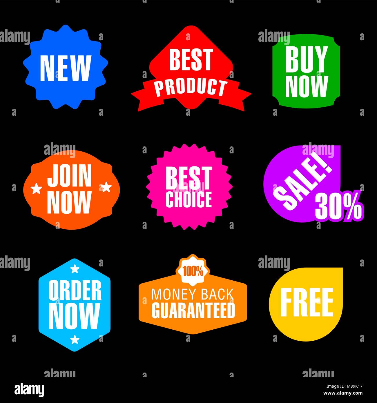 Ensemble de télévision Publicité et promotion insignes et bannières de différentes couleurs Illustration de Vecteur