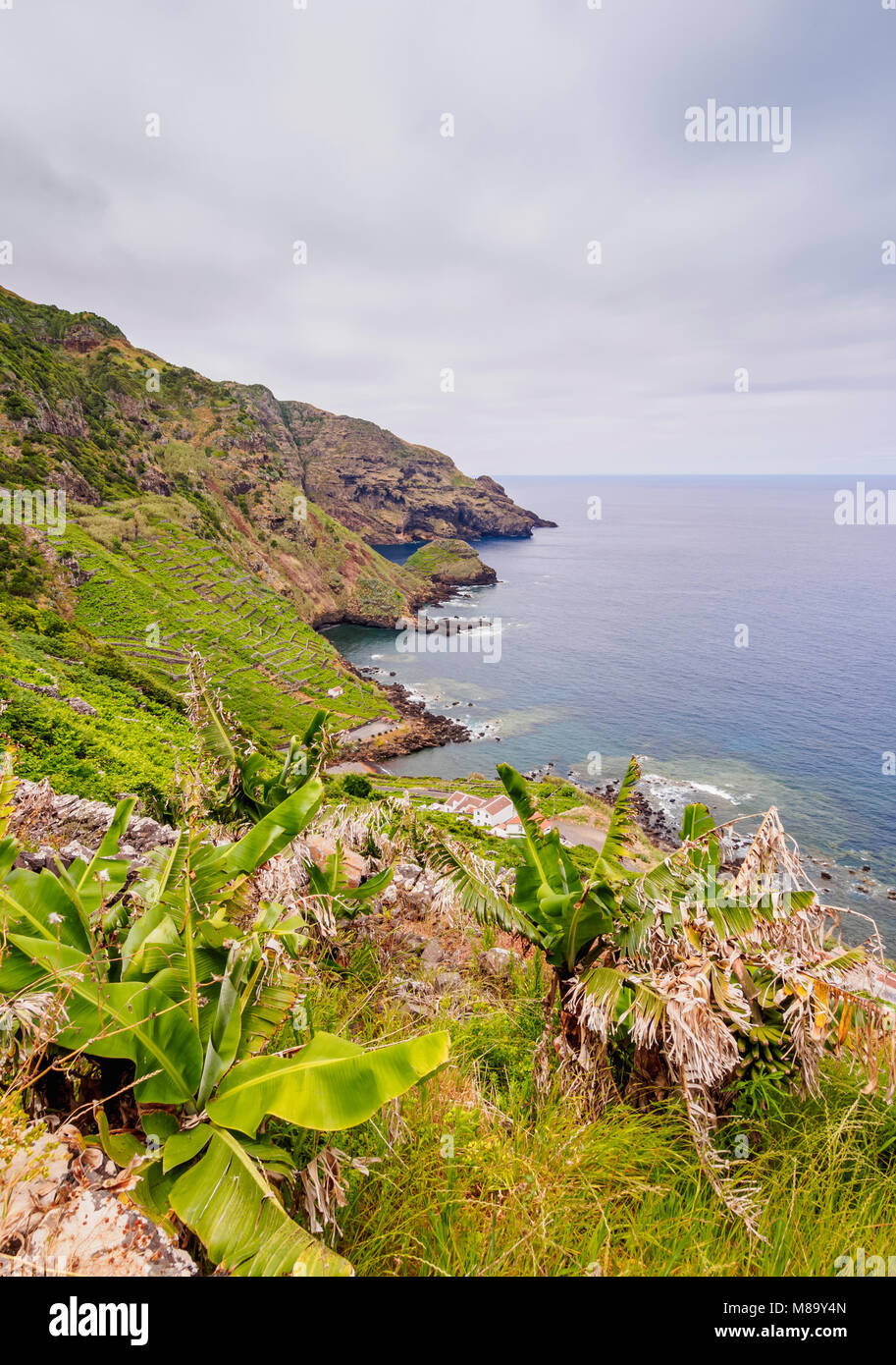 Côte près de Maia, elevated view, l'île de Santa Maria, Açores, Portugal Banque D'Images