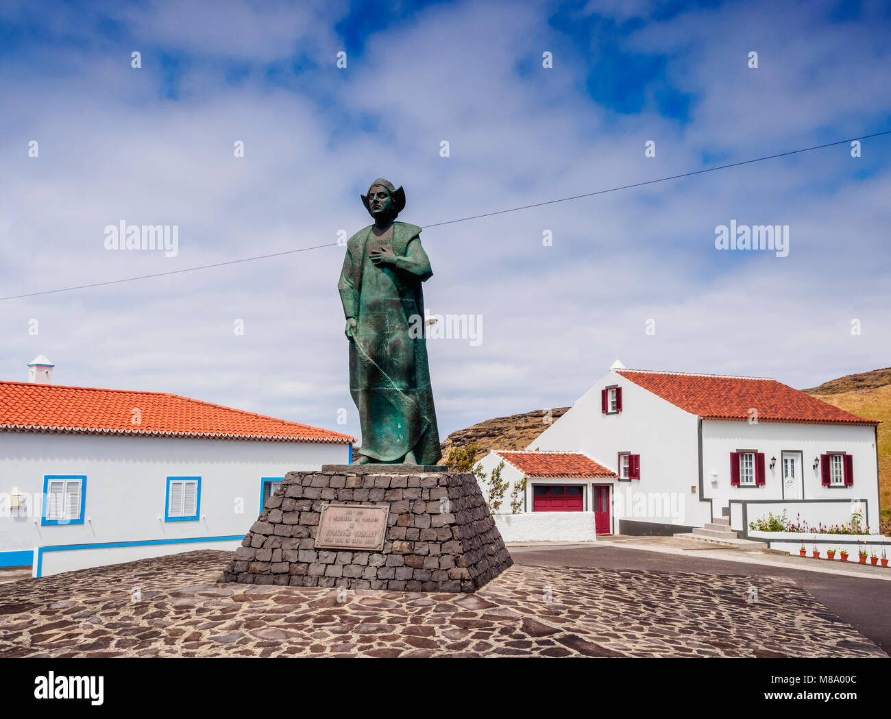 Statue de Columbus, ANJOS, île de Santa Maria, Açores, Portugal Banque D'Images