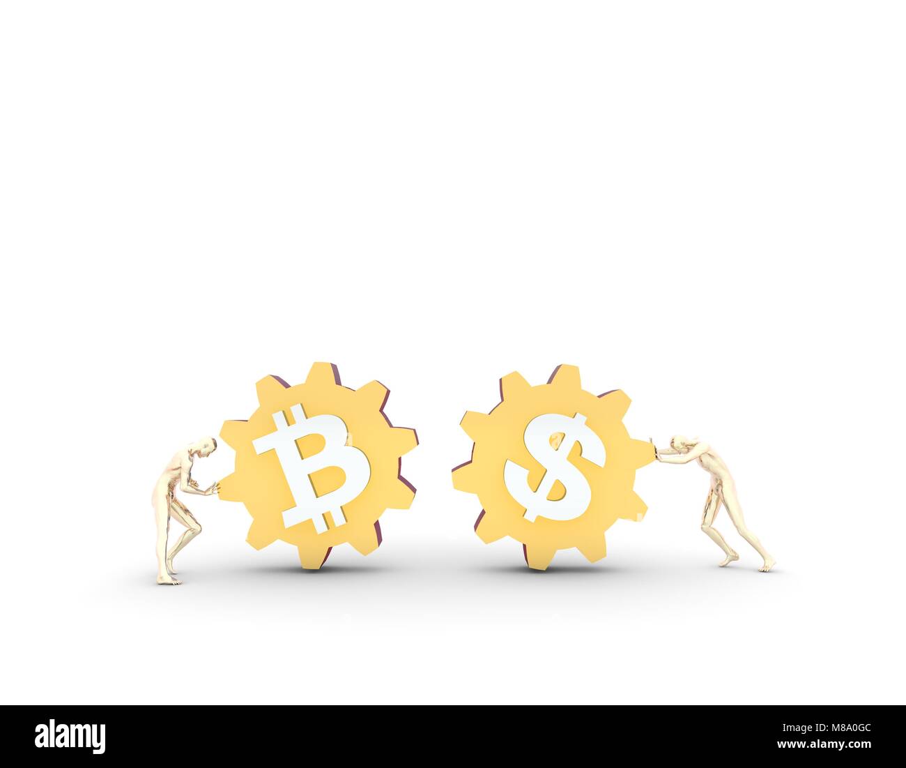 La coopération financière, la coopération et l'influence entre les engrenages,dollar et bitcoin Banque D'Images