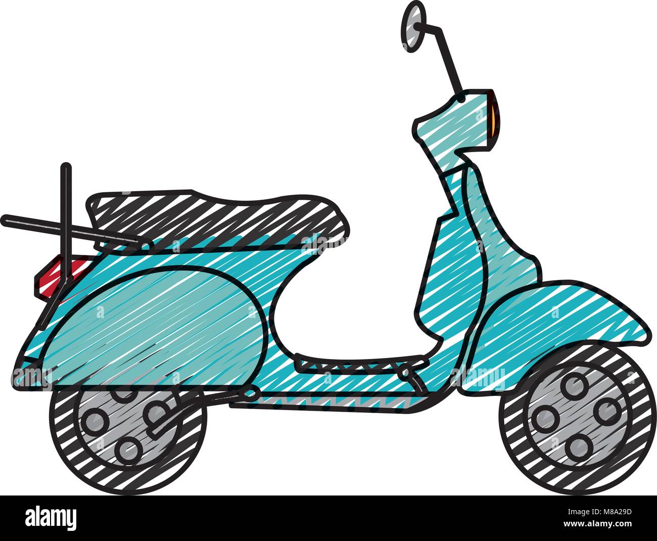 Doodle moto transport voyages avec miroir et roues Illustration de Vecteur
