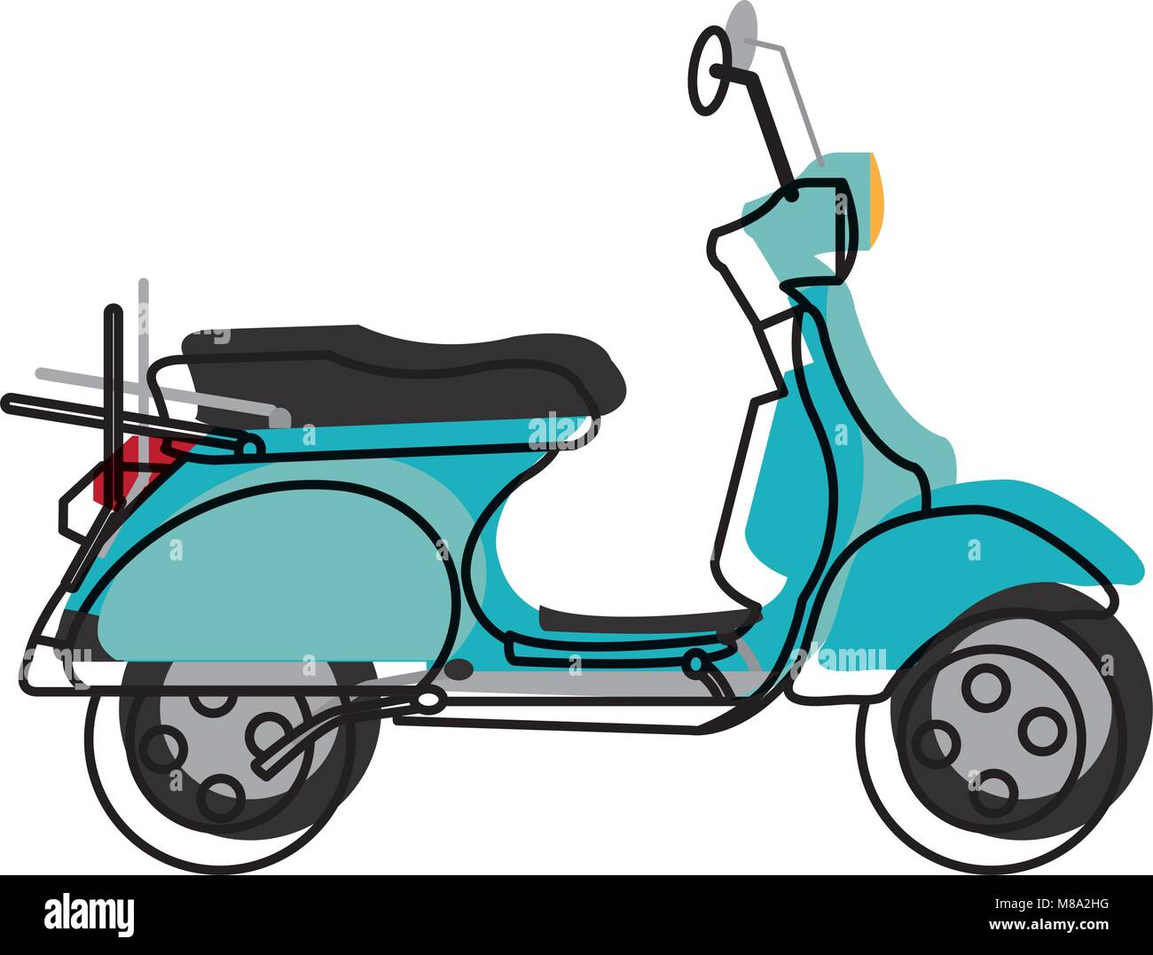 Transport Voyages Moto couleur déplacé avec miroir et roues Illustration de Vecteur
