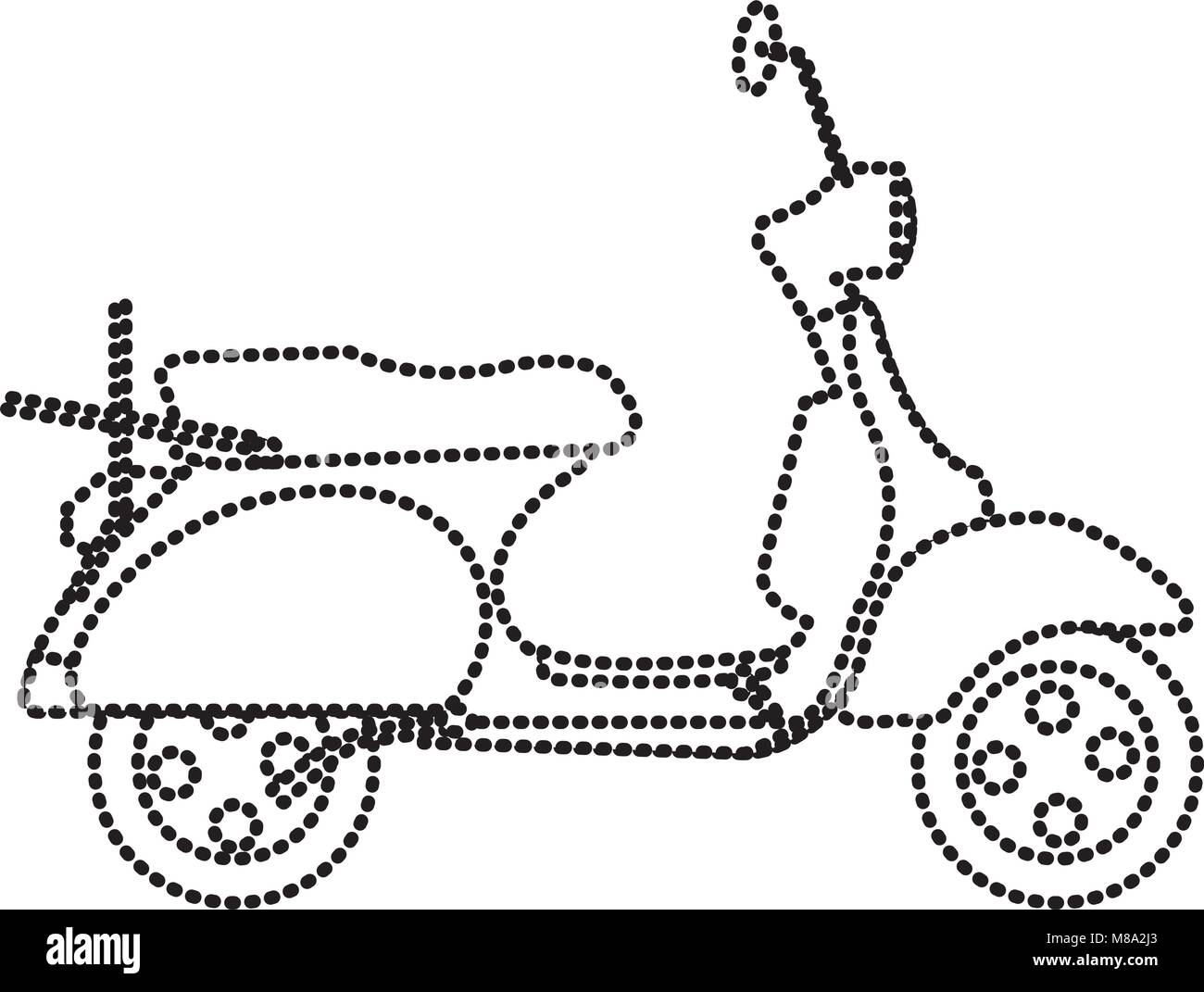 Forme pointillée moto transport voyages avec miroir et roues Illustration de Vecteur