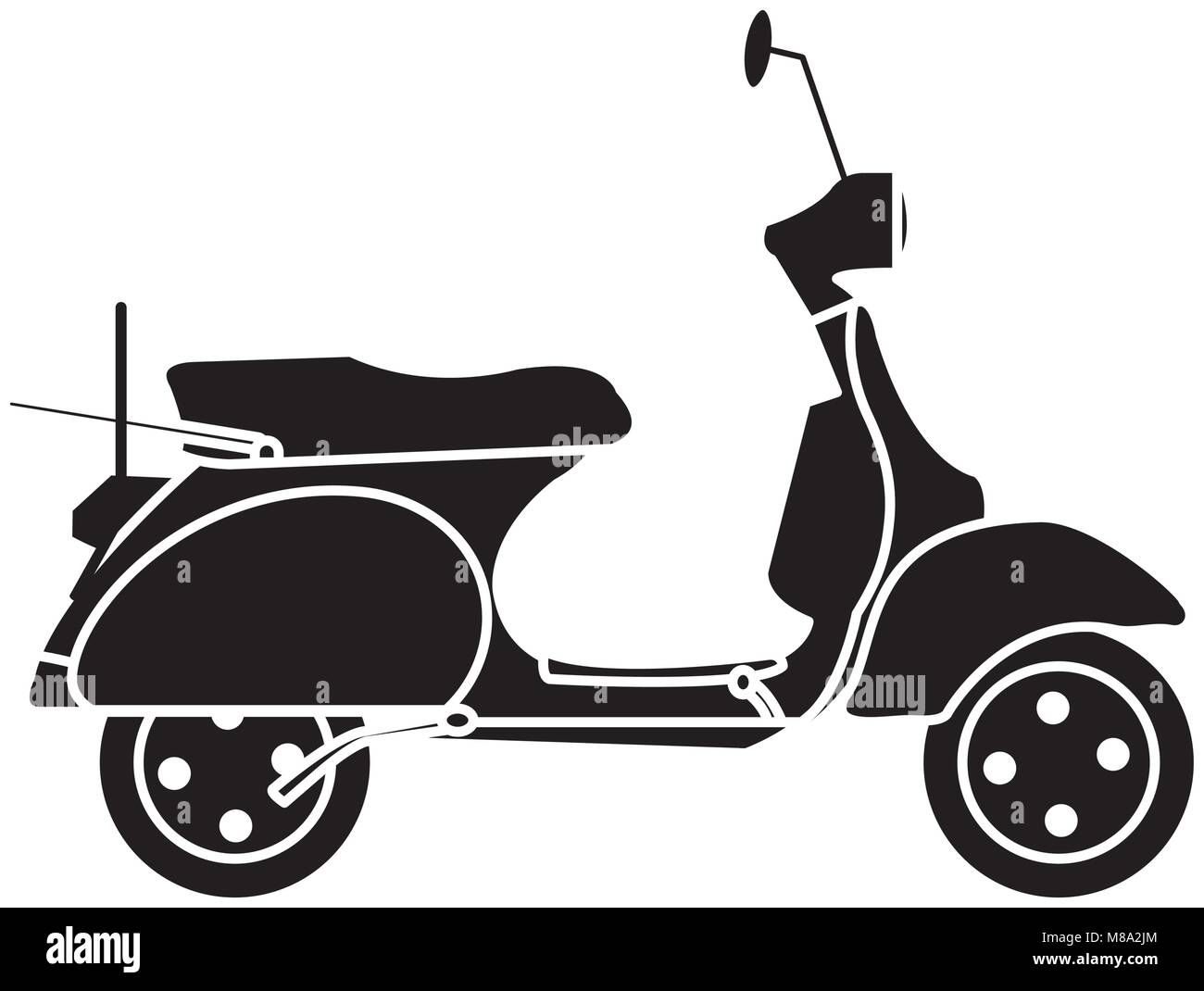 Silhouette moto transport voyages avec miroir et roues Illustration de Vecteur