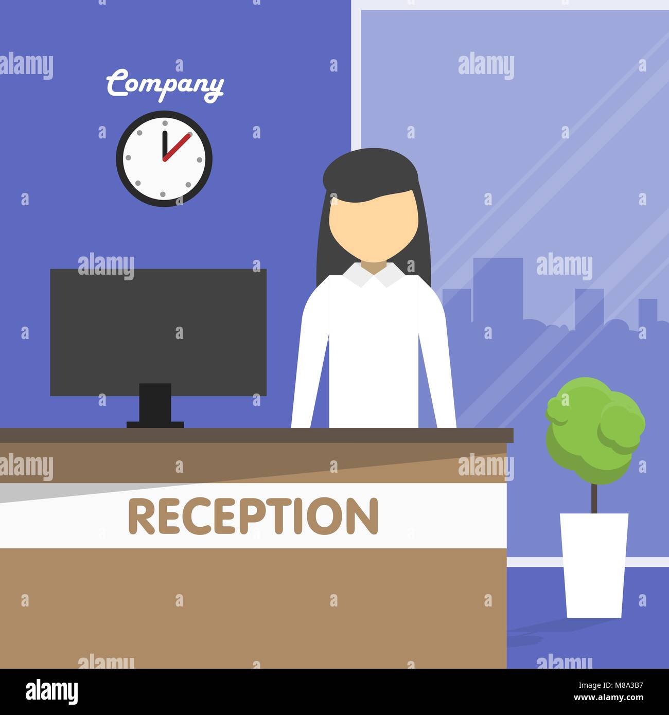 Lieu de travail bureau secrétaire, réceptionniste Illustration de Vecteur