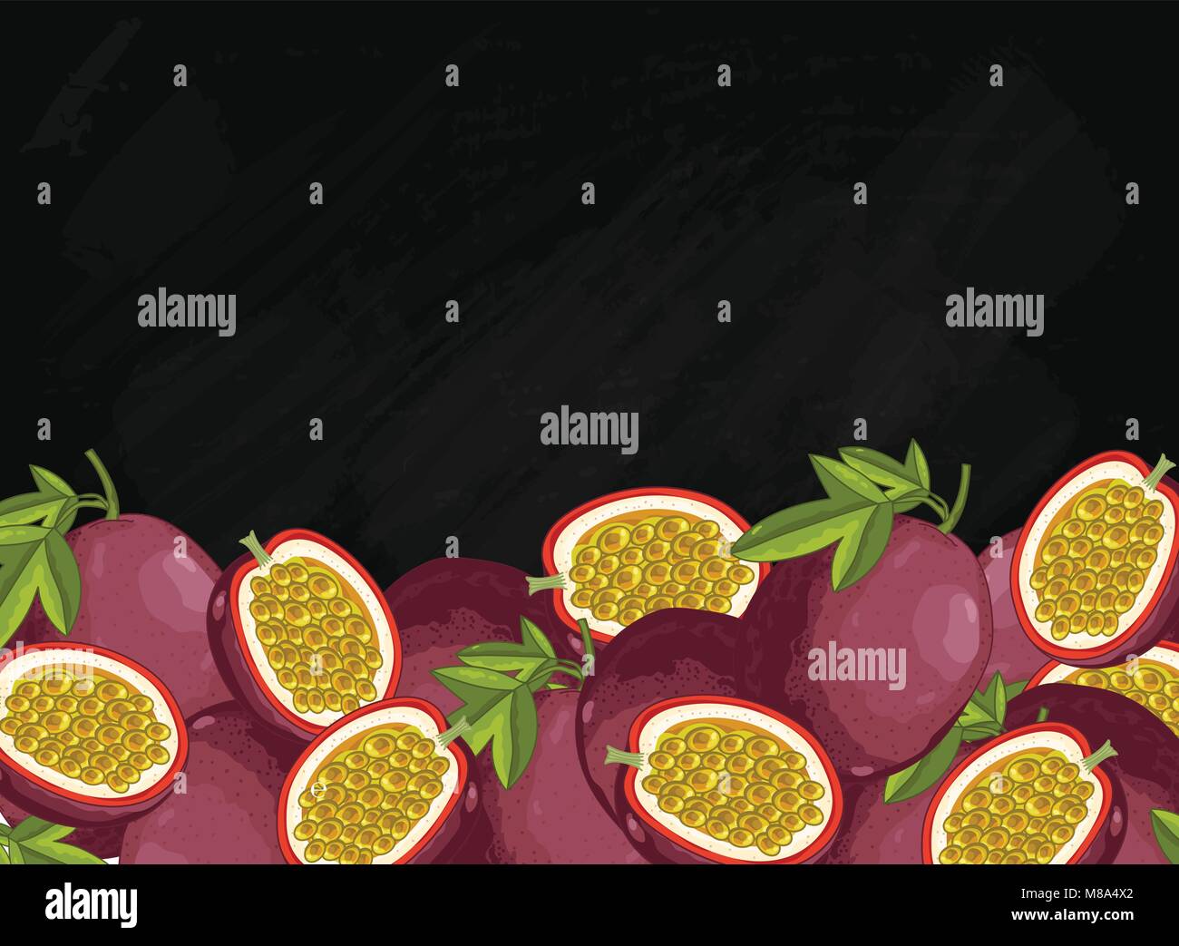 Composition de fruits de la passion on chalkboard, vector Illustration de Vecteur