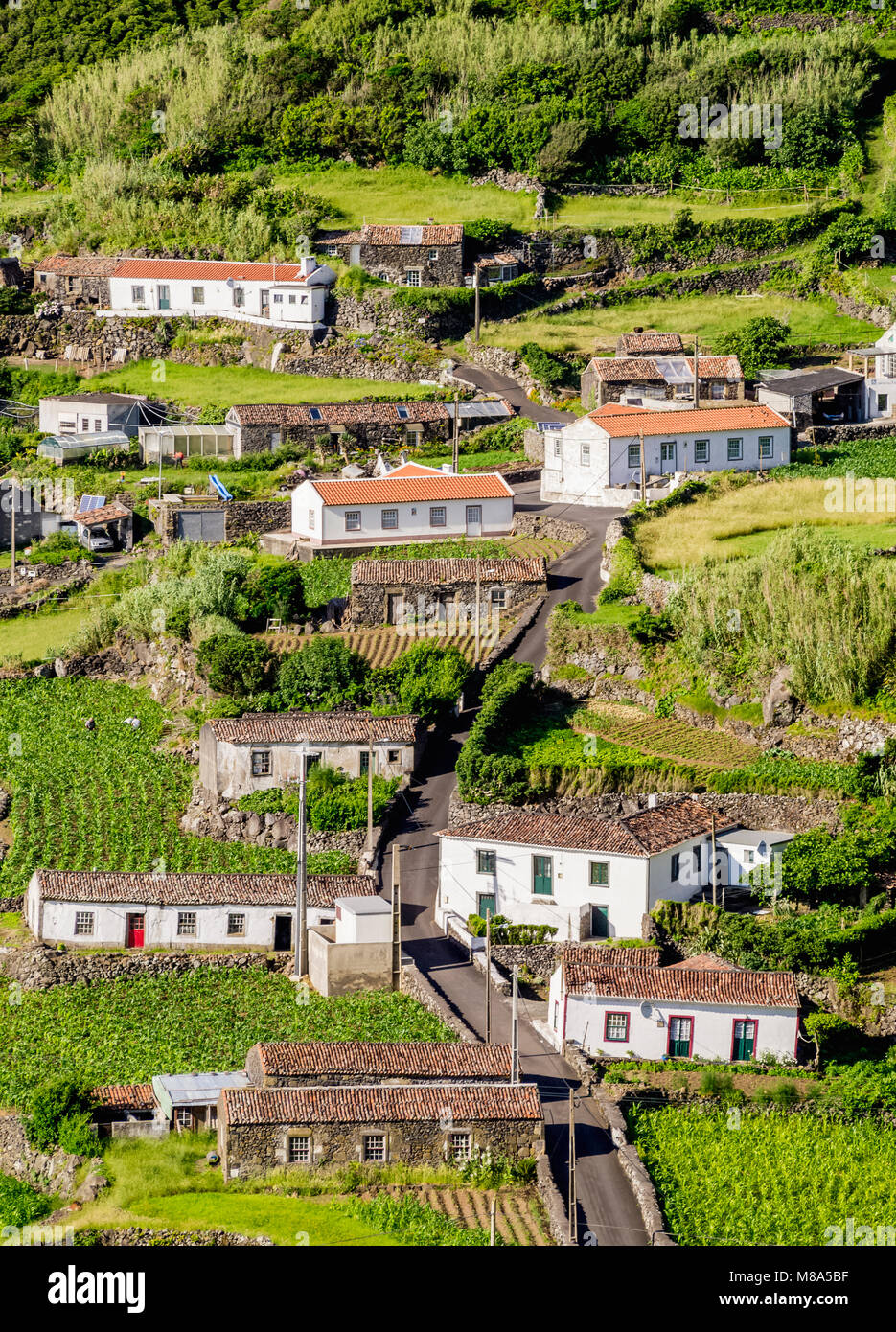 Fajazinha, augmentation de la vue, l'île de Flores, Açores, Portugal Banque D'Images
