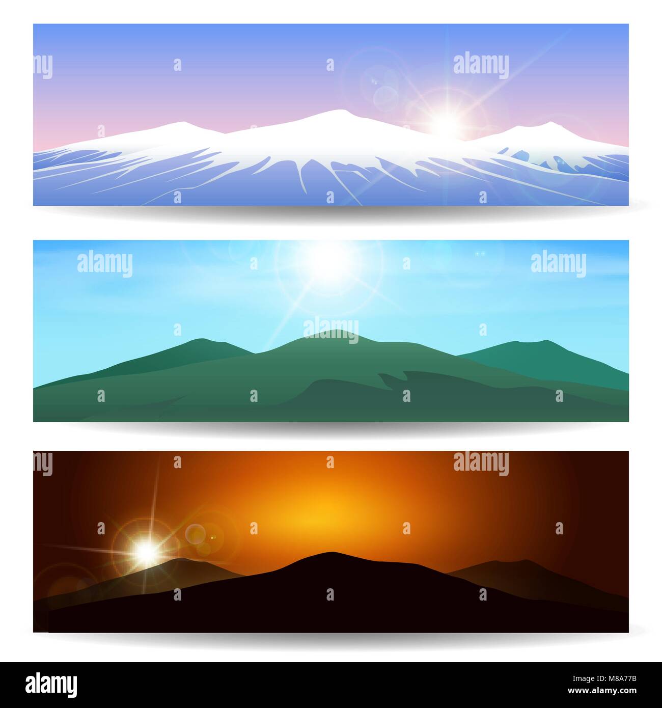 Ensemble de paysages de montagne. Nature sauvage bannière vecteur défini. Illustration de Vecteur